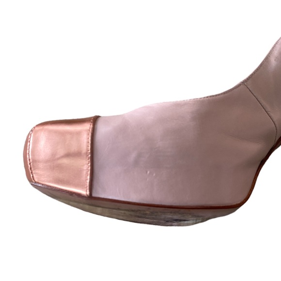 Pura Lopez Leather Gold Toe Nude Platform Slingback Heels - 7.5 - 38 - Picture 7 of 16